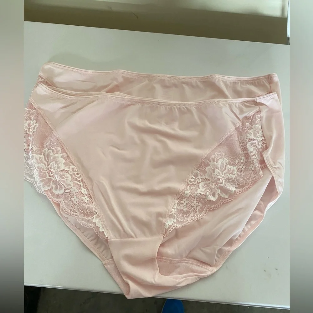 Breezies Two Toned Lace Panties Hi-Cut Set of 2 Bartley Pink Size 3X